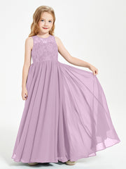 Robes Longues de Demoiselle d'Honneur Junior Haut en Dentelle Illusion Glycine