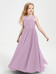 Robes Longues de Demoiselle d'Honneur Junior Haut en Dentelle Illusion Glycine