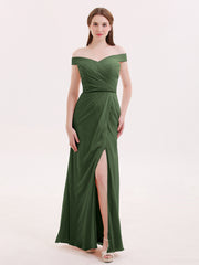 Robes Mousseline Hors de l'épaule avec Fente Olive Verte