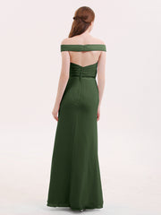 Robes Mousseline Hors de l'épaule avec Fente Olive Verte Grande Taille