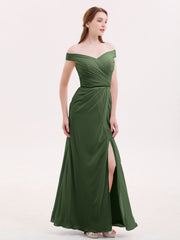 Robes Mousseline Hors de l'épaule avec Fente Olive Verte