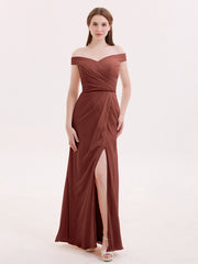 Robes Mousseline Hors de l'épaule avec Fente terracotta