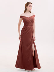 Robes Mousseline Hors de l'épaule avec Fente terracotta Grande Taille