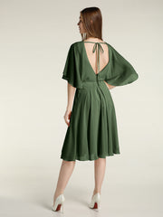 Scoop Col Flotter Manches Court Mousseline Robes Olive Verte