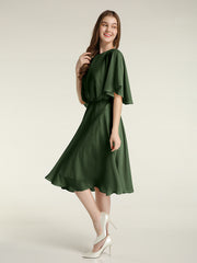 Scoop Col Flotter Manches Court Mousseline Robes Olive Verte