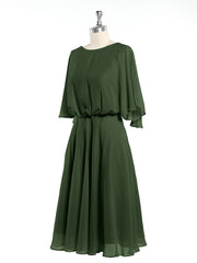 Scoop Col Flotter Manches Court Mousseline Robes Olive Verte