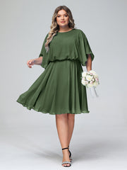 Scoop Col Flotter Manches Court Mousseline Robes Olive Verte Grande Taille
