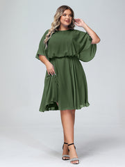 Scoop Col Flotter Manches Court Mousseline Robes Olive Verte Grande Taille