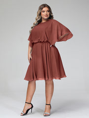 Scoop Col Flotter Manches Court Mousseline Robes terracotta Grande Taille