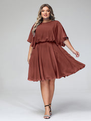 Scoop Col Flotter Manches Court Mousseline Robes terracotta Grande Taille