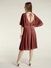 Scoop Col Flotter Manches Court Mousseline Robes terracotta