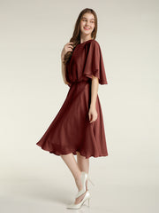 Scoop Col Flotter Manches Court Mousseline Robes terracotta