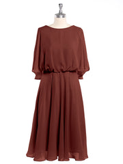 Scoop Col Flotter Manches Court Mousseline Robes terracotta