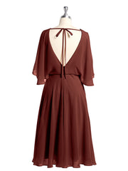 Scoop Col Flotter Manches Court Mousseline Robes terracotta