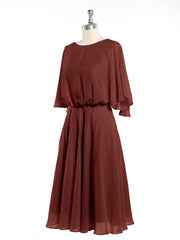 Scoop Col Flotter Manches Court Mousseline Robes terracotta