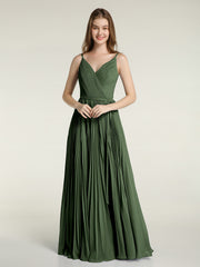 Col En V Complète Plissé Jupe Robes Avec Nœud Ceinture Olive Verte Grande Taille