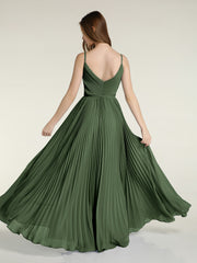 Col En V Complète Plissé Jupe Robes Avec Nœud Ceinture Olive Verte Grande Taille