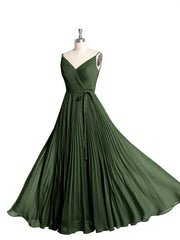 Col En V Complète Plissé Jupe Robes Avec Nœud Ceinture Olive Verte Grande Taille