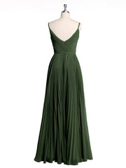 Col En V Complète Plissé Jupe Robes Avec Nœud Ceinture Olive Verte