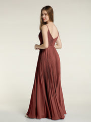 Col En V Complète Plissé Jupe Robes Avec Nœud Ceinture terracotta Grande Taille