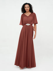 Robes Longues en Mousseline à Col en Cœur Illusion terracotta