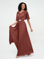 Robes Longues en Mousseline à Col en Cœur Illusion terracotta