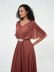 Robes Longues en Mousseline à Col en Cœur Illusion terracotta