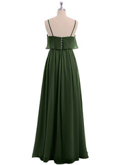 Spaghetti Bretelle Mousseline Robe Avec Cascade Jupe Olive Verte Grande Taille