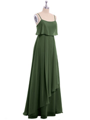 Spaghetti Bretelle Mousseline Robe Avec Cascade Jupe Olive Verte