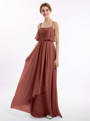 Spaghetti Bretelle Mousseline Robe Avec Cascade Jupe terracotta