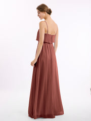 Spaghetti Bretelle Mousseline Robe Avec Cascade Jupe terracotta