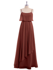Spaghetti Bretelle Mousseline Robe Avec Cascade Jupe terracotta Grande Taille