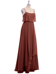 Spaghetti Bretelle Mousseline Robe Avec Cascade Jupe terracotta Grande Taille