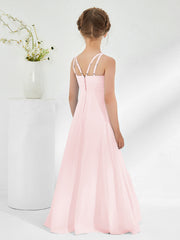 Robes de Demoiselle d'Honneur Junior à Encolure Bateau avec Ceinture Rose Pâle