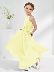 Robes de Demoiselle d'Honneur Junior à Encolure Bateau avec Ceinture Jonquille