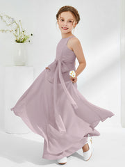 Robes de Demoiselle d'Honneur Junior à Encolure Bateau avec Ceinture Crépuscule