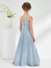 Robes de Demoiselle d'Honneur Junior à Encolure Bateau avec Ceinture Bleu Poudré