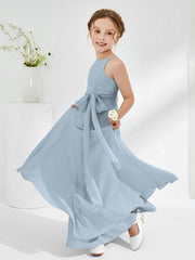 Robes de Demoiselle d'Honneur Junior à Encolure Bateau avec Ceinture Bleu Poudré