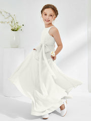 Robes de Demoiselle d'Honneur Junior à Encolure Bateau avec Ceinture Ivoire