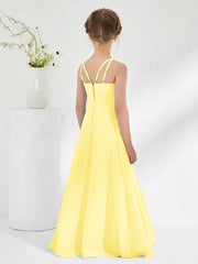 Robes de Demoiselle d'Honneur Junior à Encolure Bateau avec Ceinture Citron