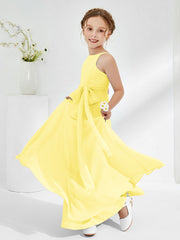 Robes de Demoiselle d'Honneur Junior à Encolure Bateau avec Ceinture Citron