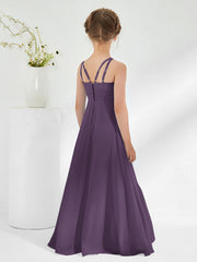 Robes de Demoiselle d'Honneur Junior à Encolure Bateau avec Ceinture Plum