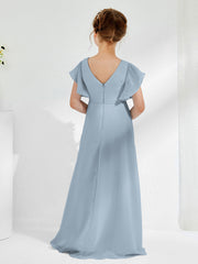 Robes de Demoiselle d'Honneur Junior à Col en V avec Manches Flottantes Bleu Poudré