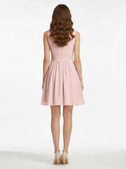 Col en V Mousseline Robes Demoiselle d'honneure Courtes Rose Poudré