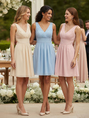 Col en V Mousseline Robes Demoiselle d'honneure Courtes Rose Poudré