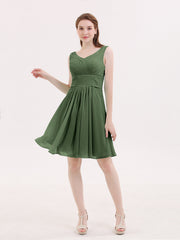 Col en V Mousseline Robes Demoiselle d'honneure Courtes Olive Verte