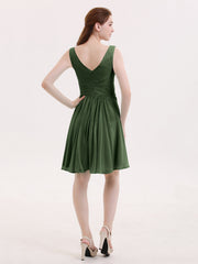 Col en V Mousseline Robes Demoiselle d'honneure Courtes Olive Verte