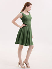 Col en V Mousseline Robes Demoiselle d'honneure Courtes Olive Verte
