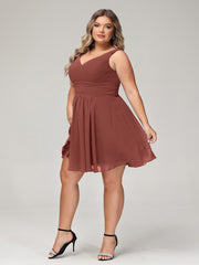 Col en V Mousseline Robes Demoiselle d'honneure Courtes terracotta Grande Taille