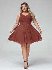 Col en V Mousseline Robes Demoiselle d'honneure Courtes terracotta Grande Taille